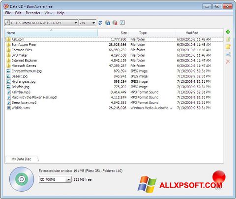 Screenshot BurnAware Free para Windows XP