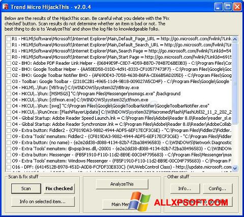 Screenshot HijackThis para Windows XP