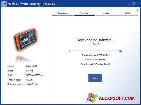Screenshot Nokia Software Recovery Tool para Windows XP