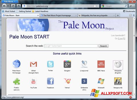 Screenshot Pale Moon para Windows XP