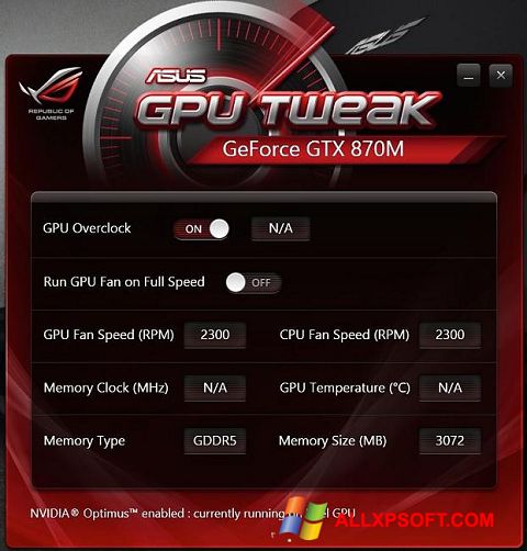 Screenshot ASUS GPU Tweak para Windows XP