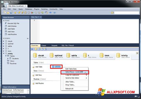 Screenshot MySQL Workbench para Windows XP
