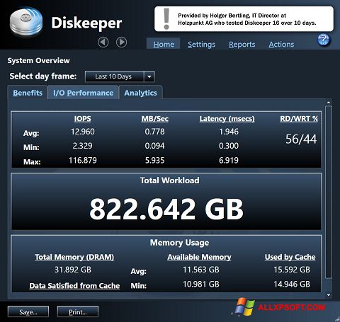 Screenshot Diskeeper para Windows XP