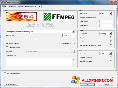 Screenshot x264 Video Codec para Windows XP