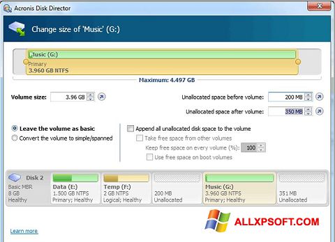 Screenshot Acronis Disk Director para Windows XP