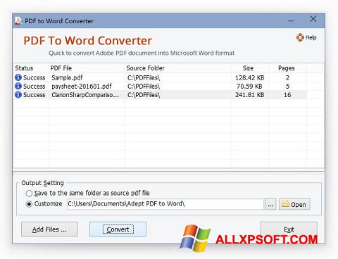 Screenshot PDF to Word Converter para Windows XP