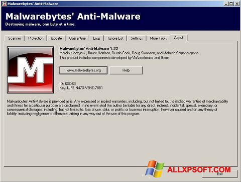 Screenshot Malwarebytes Anti-Malware Free para Windows XP