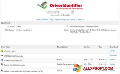 Screenshot Driver Identifier para Windows XP