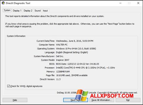 Screenshot DirectX para Windows XP