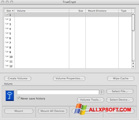 Screenshot TrueCrypt para Windows XP