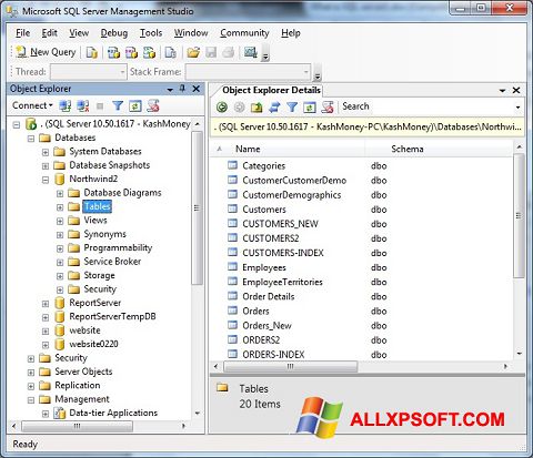 Screenshot Microsoft SQL Server para Windows XP