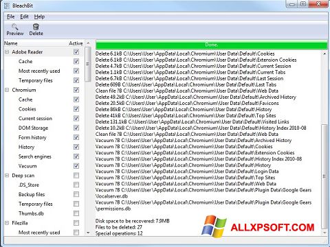 Screenshot BleachBit para Windows XP