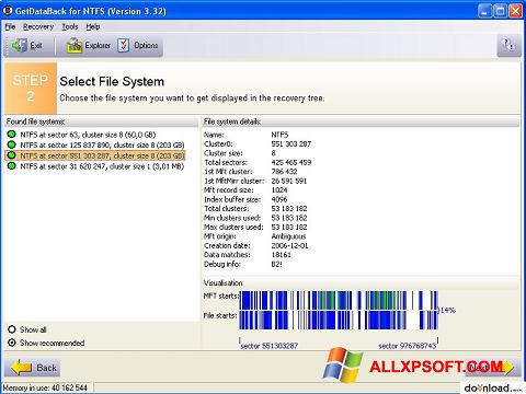 Screenshot GetDataBack para Windows XP