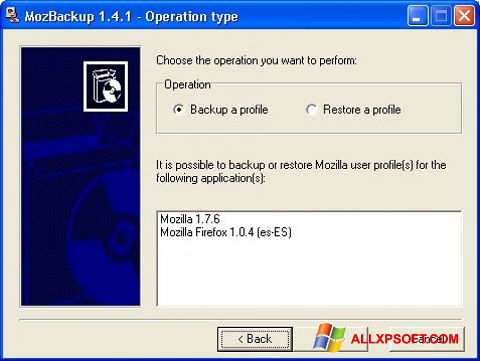 Screenshot MozBackup para Windows XP