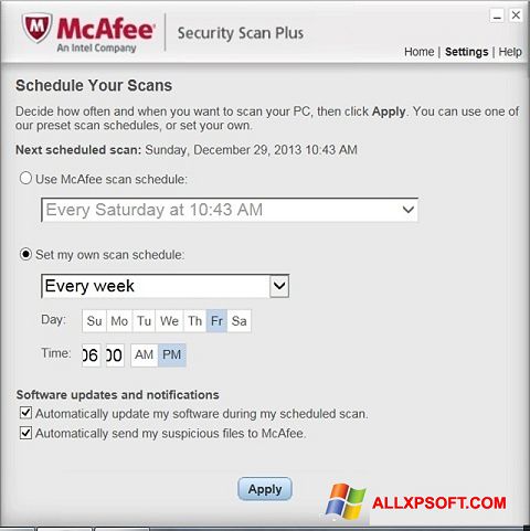 Screenshot McAfee Security Scan Plus para Windows XP