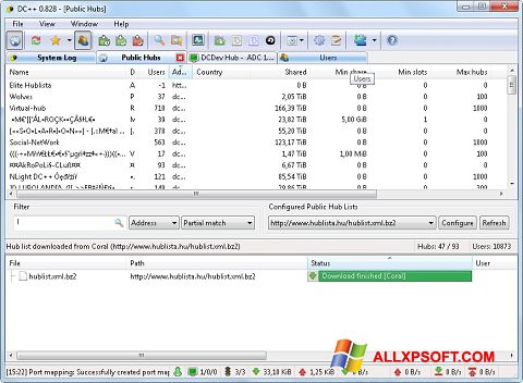 Screenshot DC++ para Windows XP