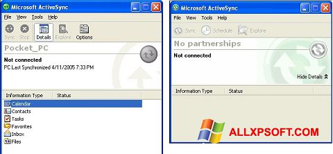 Screenshot Microsoft ActiveSync para Windows XP