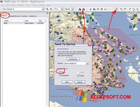Screenshot MapSource para Windows XP