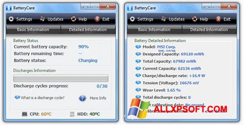 Screenshot BatteryCare para Windows XP