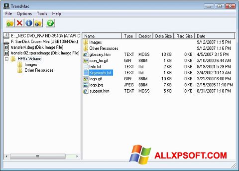 Screenshot TransMac para Windows XP