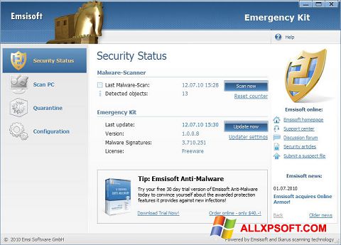Screenshot Emsisoft Emergency Kit para Windows XP