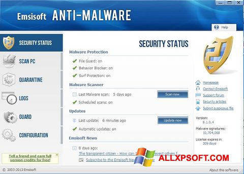 Screenshot Emsisoft Anti-Malware para Windows XP