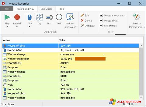 Screenshot Mouse Recorder para Windows XP