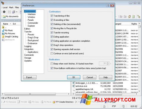 Screenshot WinSCP para Windows XP