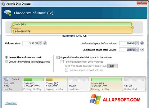 Screenshot Acronis Disk Director Suite para Windows XP