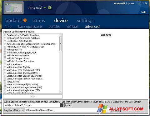 Screenshot Garmin Express para Windows XP