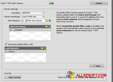 Screenshot Cisco VPN Client para Windows XP