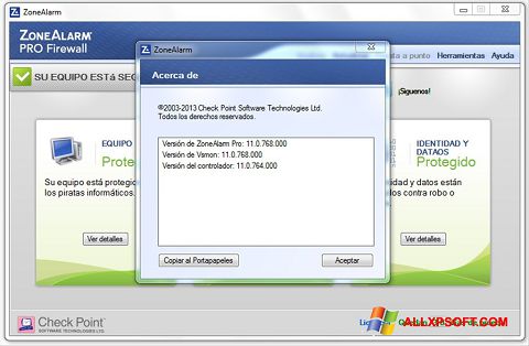 Screenshot ZoneAlarm para Windows XP