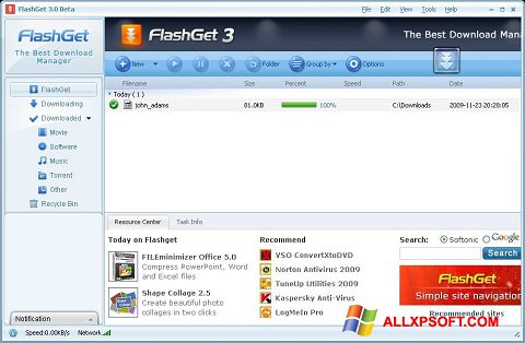 Screenshot FlashGet para Windows XP