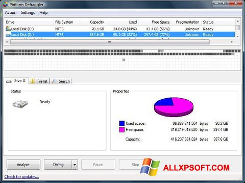 Screenshot Defraggler para Windows XP