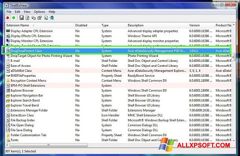 Screenshot ShellExView para Windows XP