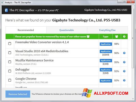 Screenshot PC Decrapifier para Windows XP