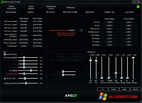 Screenshot AMD Overdrive para Windows XP