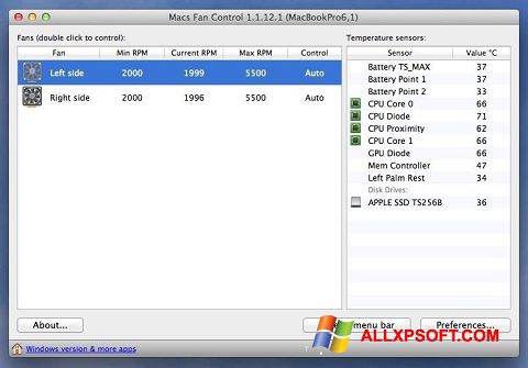 Screenshot Macs Fan Control para Windows XP
