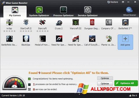Screenshot Wise Game Booster para Windows XP
