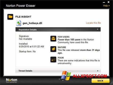 Screenshot Norton Power Eraser para Windows XP