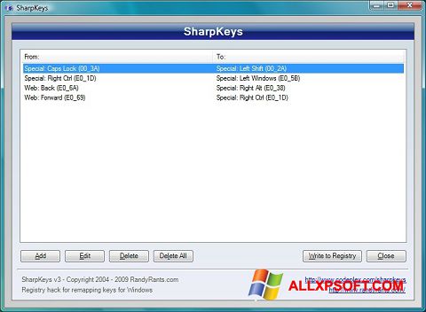 Screenshot SharpKeys para Windows XP