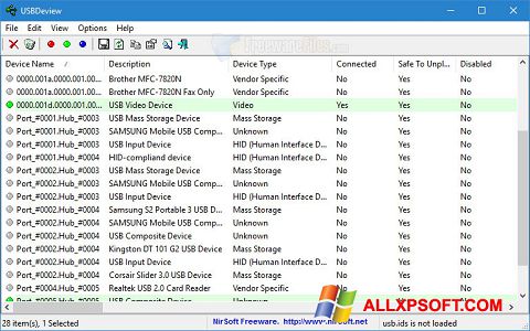 Screenshot USBDeview para Windows XP