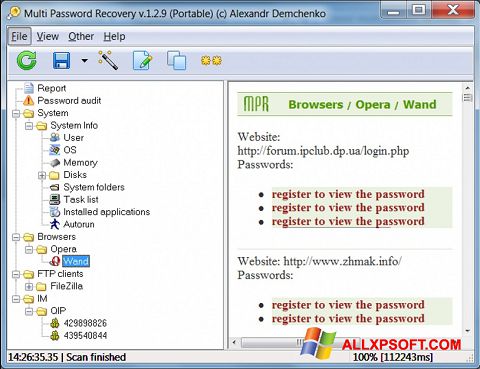 Screenshot Multi Password Recovery para Windows XP