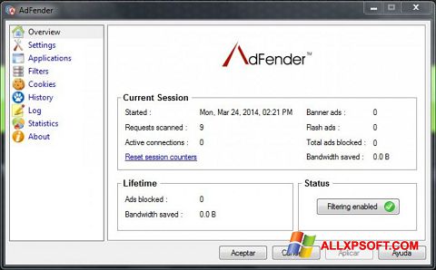 Screenshot AdFender para Windows XP