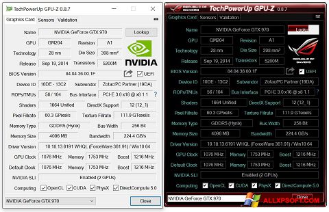 Screenshot GPU-Z para Windows XP