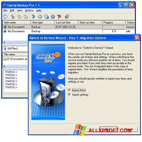 Screenshot Handy Backup para Windows XP