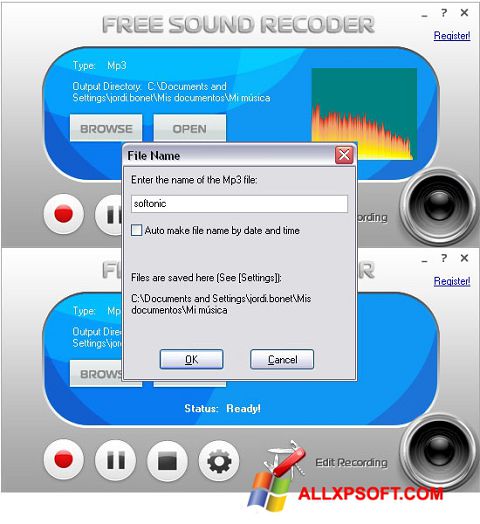 Screenshot Free Sound Recorder para Windows XP