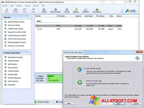 Screenshot AOMEI Partition Assistant para Windows XP