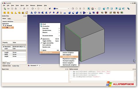 Screenshot FreeCAD para Windows XP