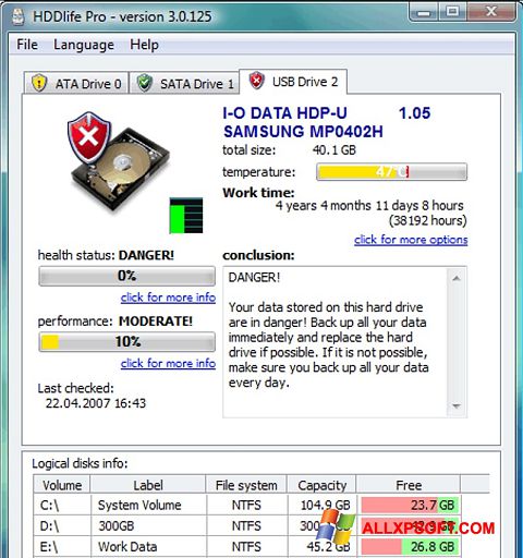 Screenshot HDDlife para Windows XP